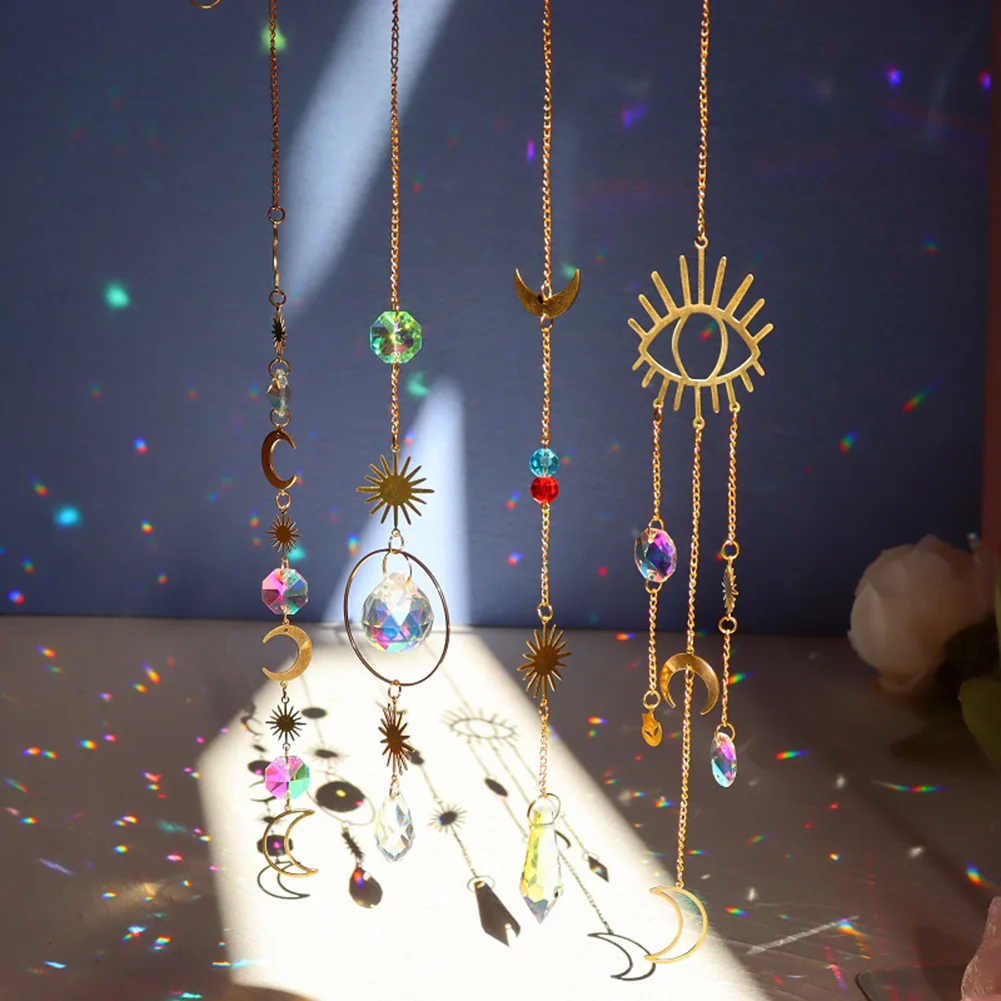 

Suncatcher Crystal Wind Chimes Star Moon Diamond Prisms Hanging Light Catcher Rainbow Maker Window Curtains Pendant Home Decor