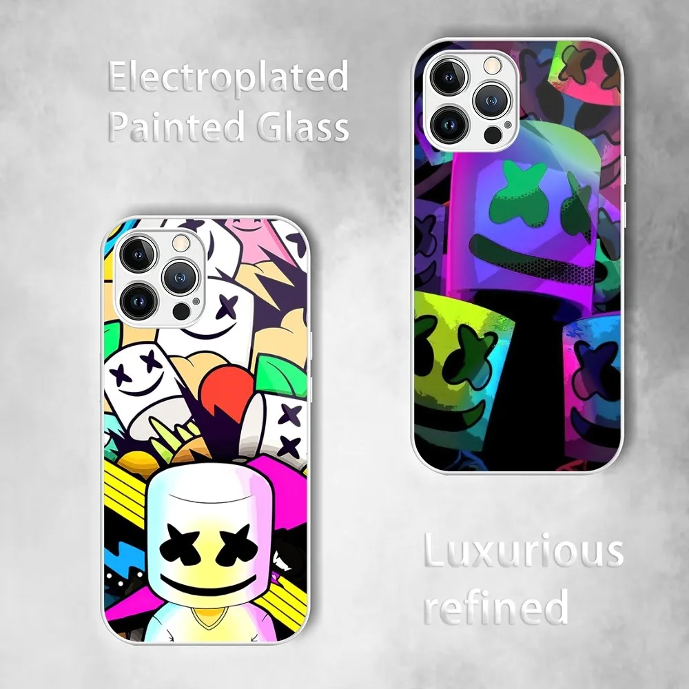 Чехол для телефона DJ M-MARSHMELLO с гальваническим окрашенным стеклом iPhone 13 12 14 11 Plus Pro