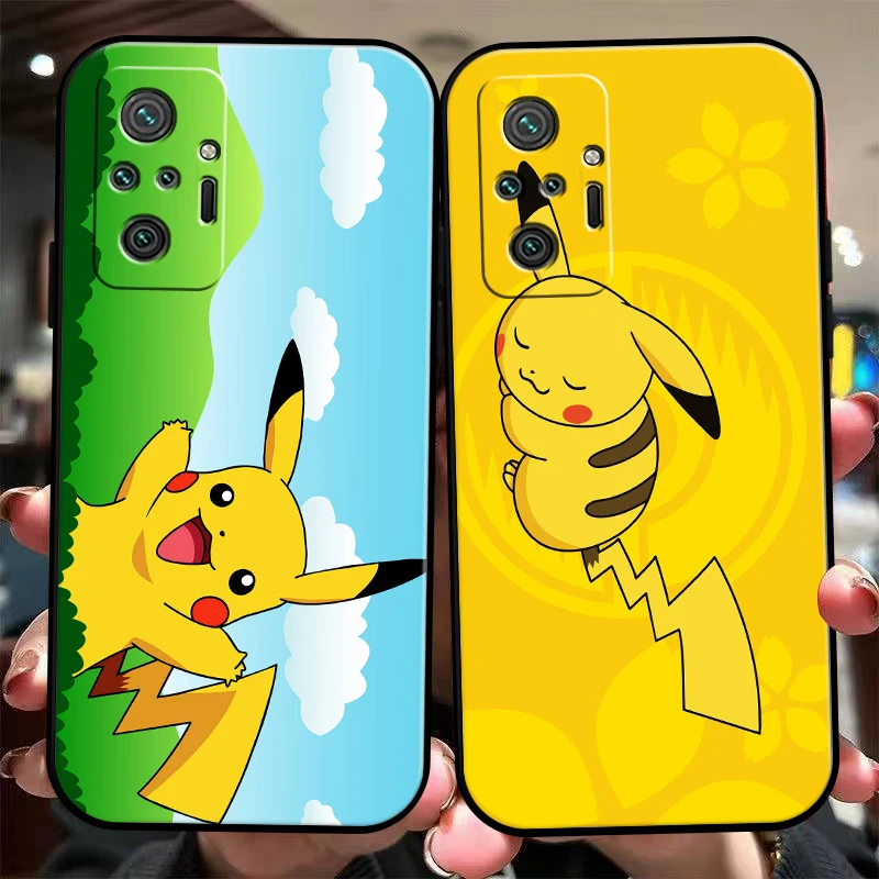 

Cute Cartoon Pokémon Phone Case For Xiaomi Redmi 9 10 9i 9AT 9T 9A 9C Note 9 9T 9S 10 Pro 10S 5G Black Liquid Silicon Back