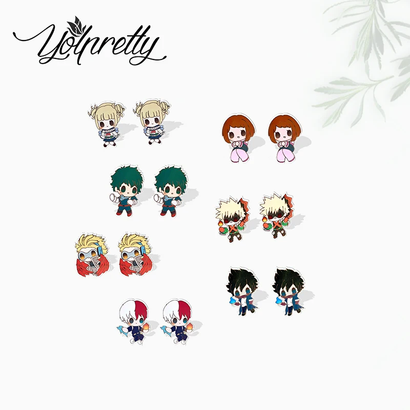 

2021 New Arrival Kawaii My Hero Academia Characters Anime Epoxy Stud Earrings Handcraft Cute Acrylic Earrings for Fans