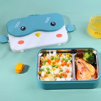 cartoon stainless steel insulation lunch two compartment lunch box for kids school outdoor thermos portable bento box fiambrera