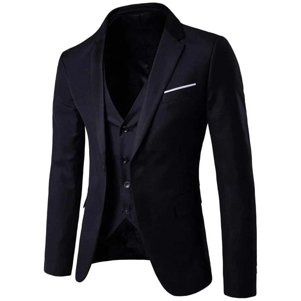 Men's 3-Pieces Business Suit Notched Lapel One Button Slim Fit Formal Jacket Vest Pants Set For Man Wedding Dress Prom Tuxedo