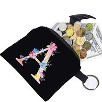 women canvas purse card key purse pouch children pink lettern pattern small organizer bag coin purse card holder wallet bag case