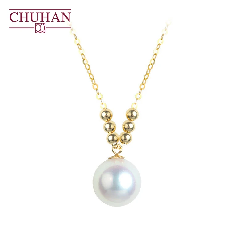 

CHUHAN Real 18K Gold Pearl Necklace Female Natural Freshwater Pearl Strong Light Au750 Clavicle Chain Fine Jewelry Gifts