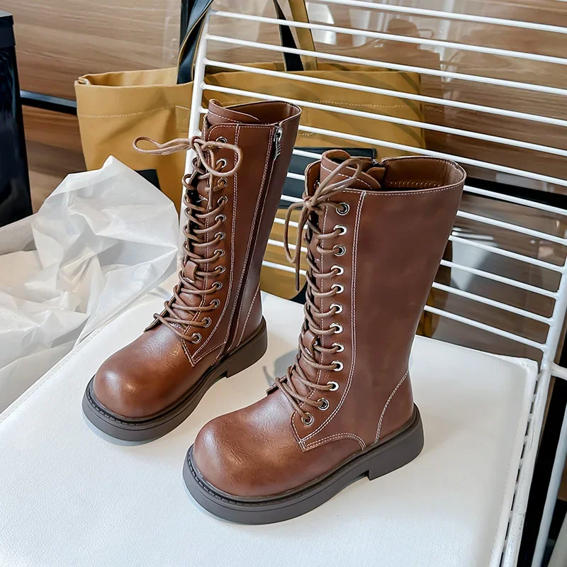 

Ботинки для девочек, весна-осень 2023, детские ботинки, новые хлопковые высокие ботинки для больших детей, Прямая поставка, однотонные милые ботинки в британском стиле