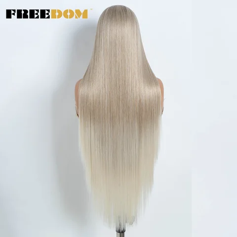 FREEDOM Synthetic Lace Front Wigs for Women 36 Inch Long Straight Ombre Red Blonde Brown Wigs with Drawstring Highlight Wig for Cosplay
