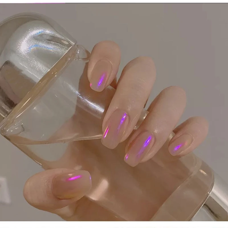 Двухцветные сплошные порошки для ногтей Аврора Прозрачные голографические