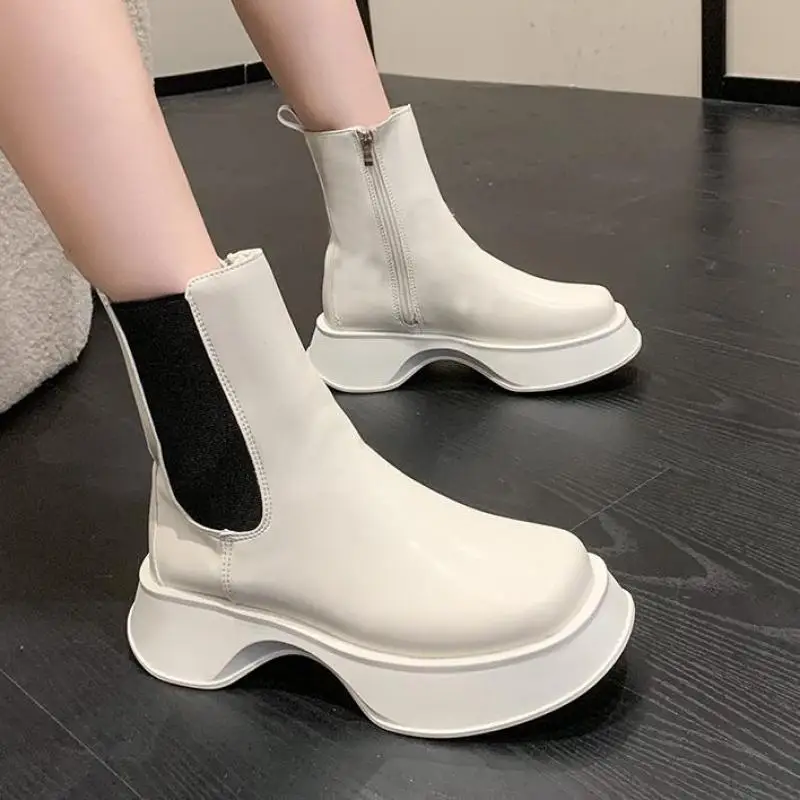 

Женские кожаные ботинки на толстом каблуке, зимние ботинки ручной работы на молнии в стиле ретро