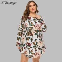 plus size dress women clothing plump girls dresses spring and summer o neck printed loose casual long sleeves shirt mini dress
