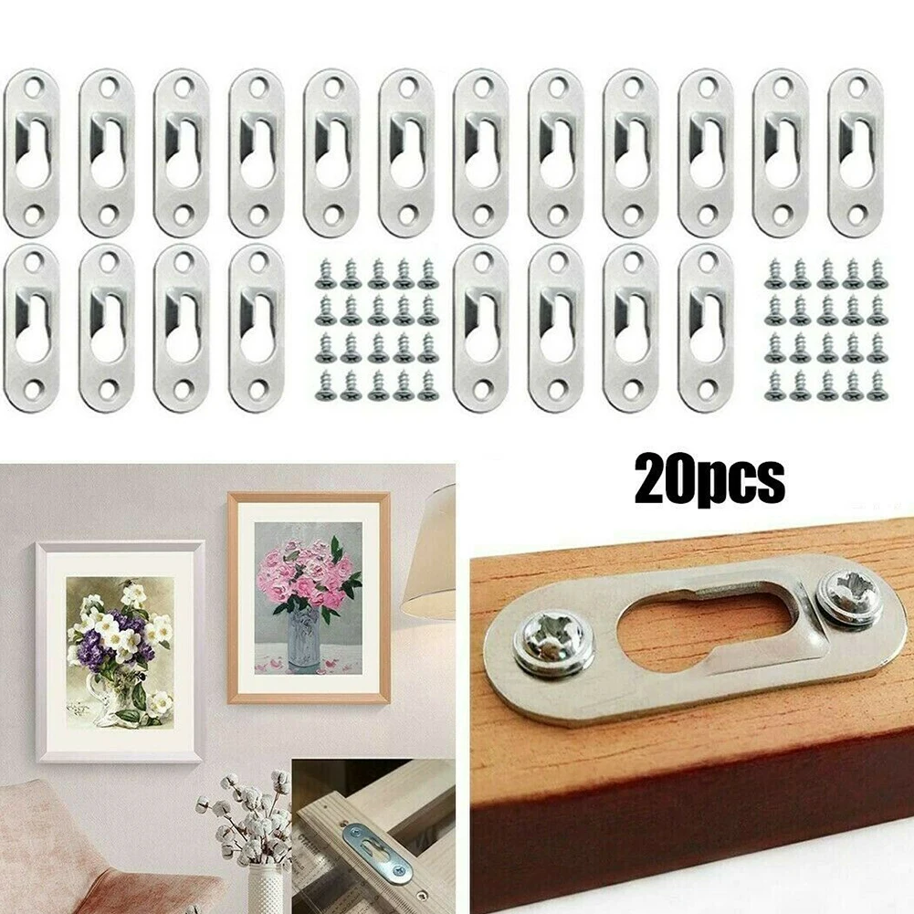

20Pcs Hanger Hook Metal Hanging Keyhole Fastener For Cross-stitch Picture Picture Frame Furnniture Cabinet Hardware 42x16mm