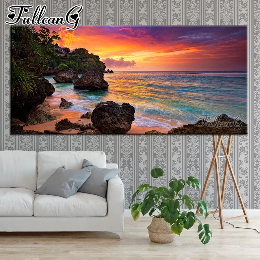 

Diy 5d Mosaic Large Diamond Painting Natural Scenic Sea Full Cross Stitch Rhinestone Embroidery Rock Pictures Home Decor AA3879