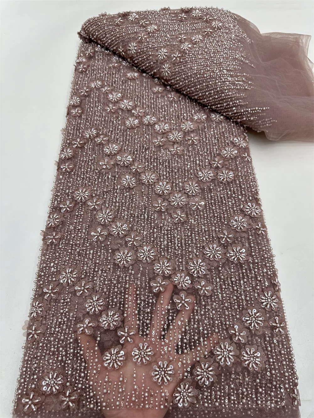 African Light Luxury Tulle Lace Fabric 5yards 2024 New High Quality Nigerian Sequins Beads For Sew Wedding