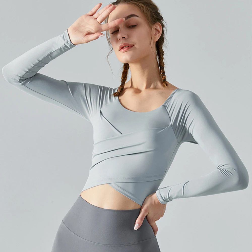 Vnazvnasi Yoga Sport Top Women Long Sleeve Fitness Shirts Slim Tights Crop Top Gym Shirt Workout Women Clothing Yoga Tops