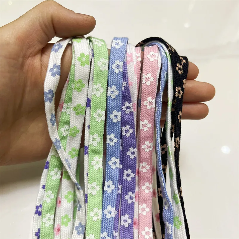1 pair Pink Green Blue Cherry Blossom Shoelaces For Women High-Cut Low-Cut Canvas Sneakers Sports Shoe Laces