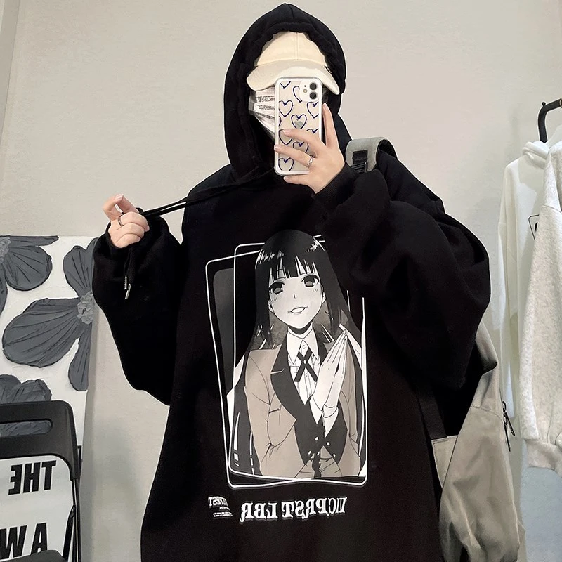 

YUQI Women Couple Hoodies Sweatshirt Anime Character Print Tracksuit Sports Sweatshirt 2022 Autumn Japanese Casual Loose Jumper