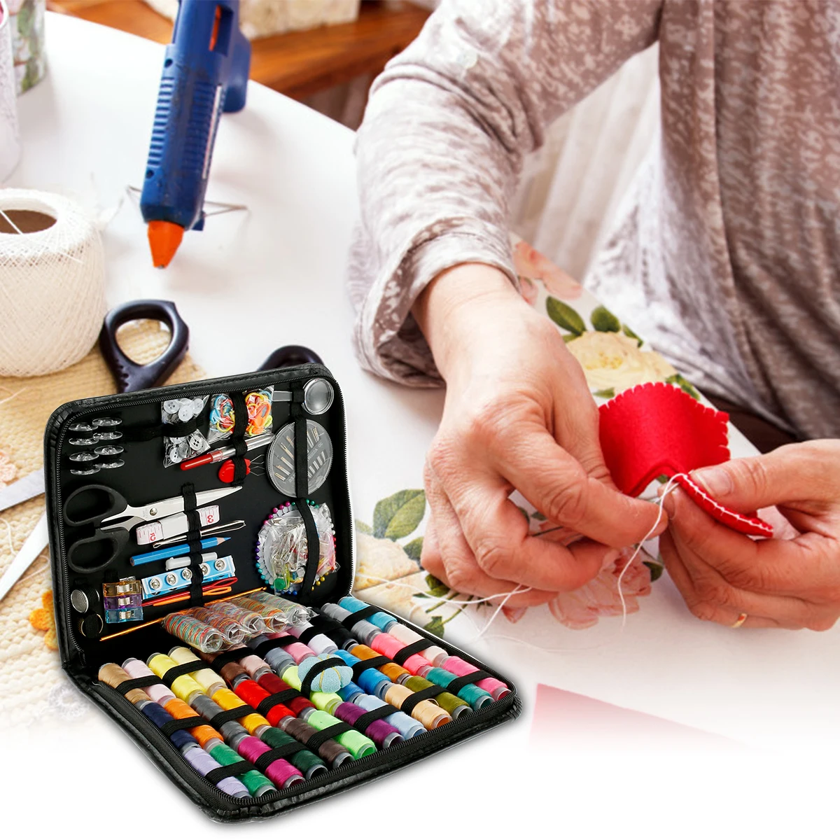 

204Pcs Sewing Needle Thread Kit with Leather Case Portable Hand Sewing Supplies Complete DIY Mini Sewing Kit for Adults Beginner