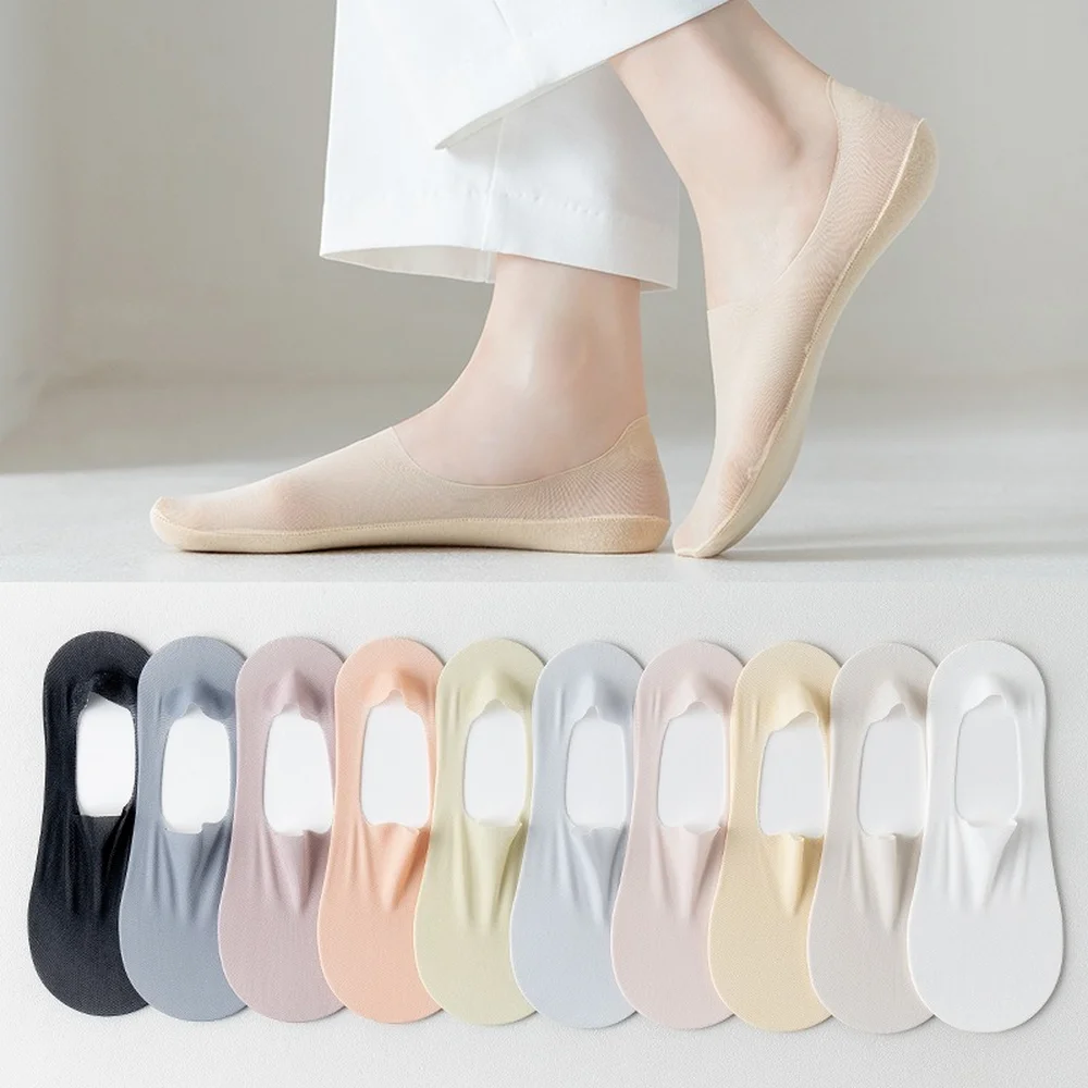 

Silicone Anti-slip Invisible No Show Socks Summer Ultra-thin Breathable Sock Slippers Solid Color Ice Silk Low Cut Boat Socks