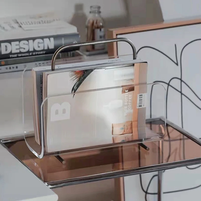 

Modern Fashion Office Supplies Transparent Data Storage Box Acrylic Metal Book Stand High-End Desktop Study Room Furnishings