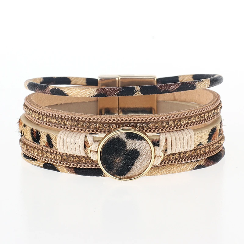 Новый плюшевый браслет с бриллиантами креативный Леопардовый принт магнитная