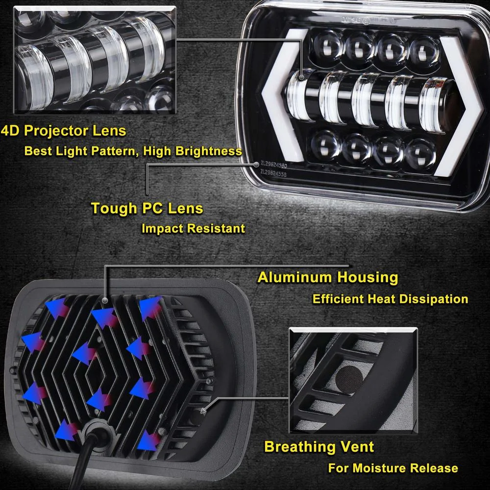 Nlpearl 55W 7x6" 5X7" LED Projector Headlight Hi-Lo Beam Halo DRL H4 Work light For Car Jeep Wrangler YJ Cherokee XJ on. -> Nlpearl 55W 7x6" 5X7" LED Проекторный фары Hi-Lo луча с галофоном DRL H4 Светильник для автомобиля Jeep Wran