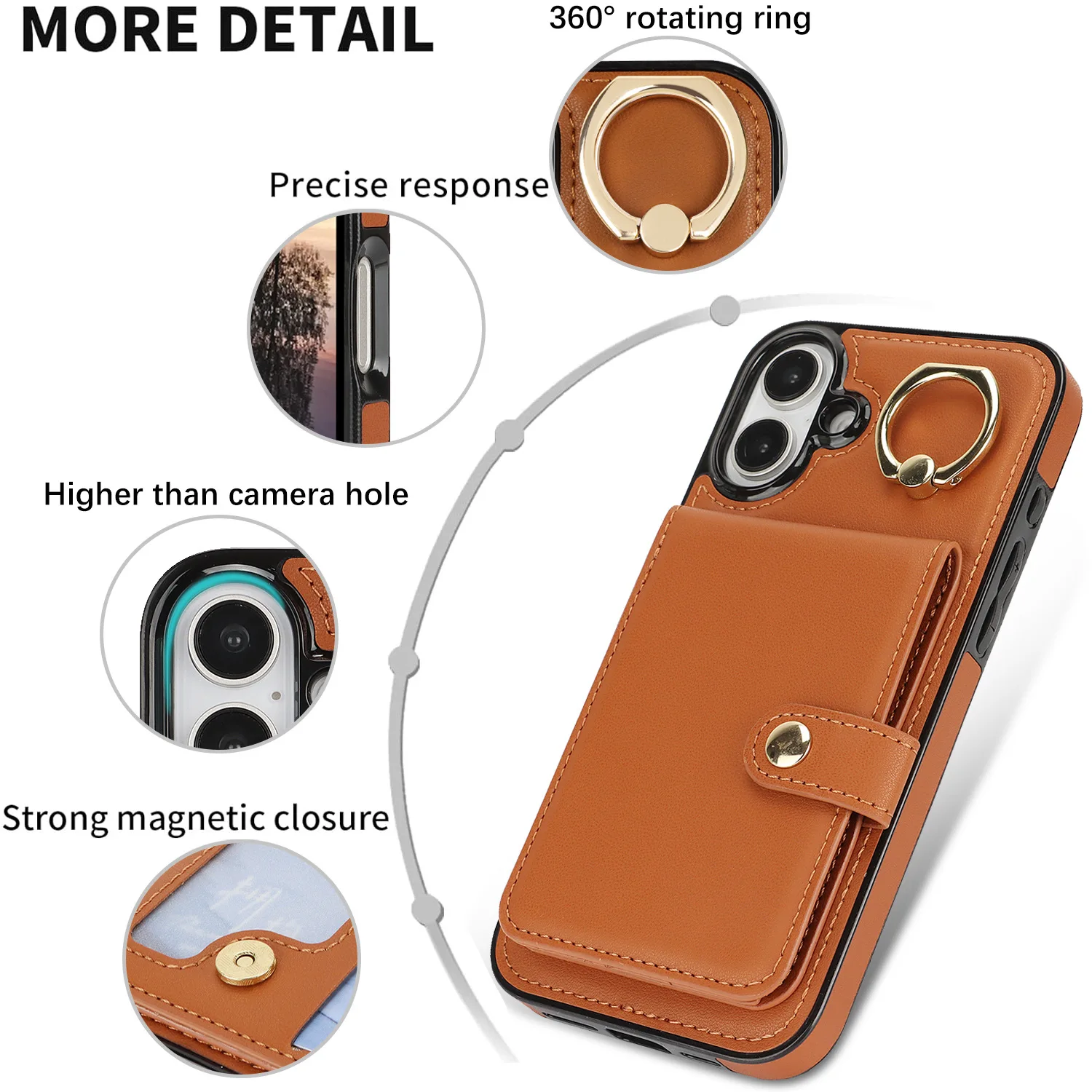 Фото Чехол для iPhone 11/16/15/14/13/12/X/XR Pro Max с кольцом, RFID-защитой и отделением для карт, противоударный, для iPhone 7 №3