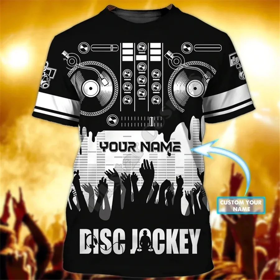 

DJ Player Music Disc Jockey Gift for Music Lovers Personalized Name 3D Printed T-Shirts Short-Sleeve Tee Men/Women Streetwear
