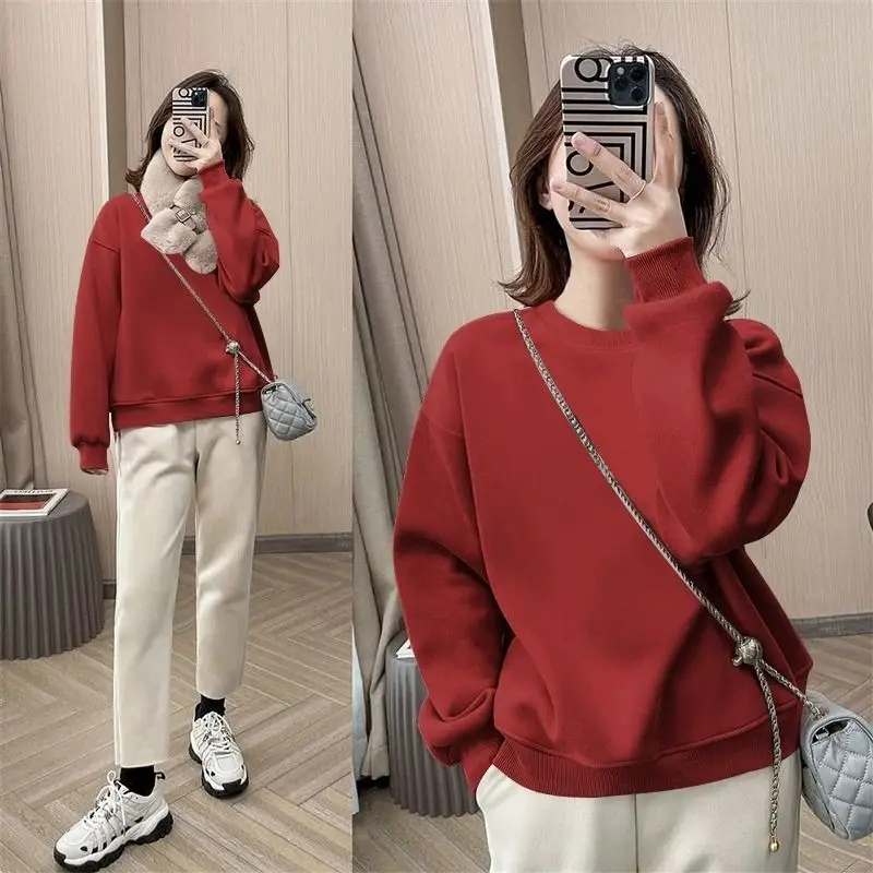 Женский однотонный пуловер с длинным рукавом и кремовым воротником