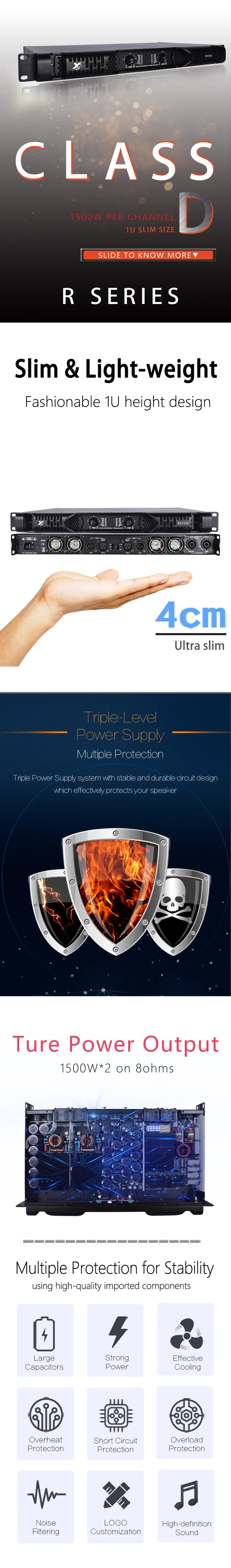 Профессиональный 2-канальный цифровой импульсный усилитель мощности класса D