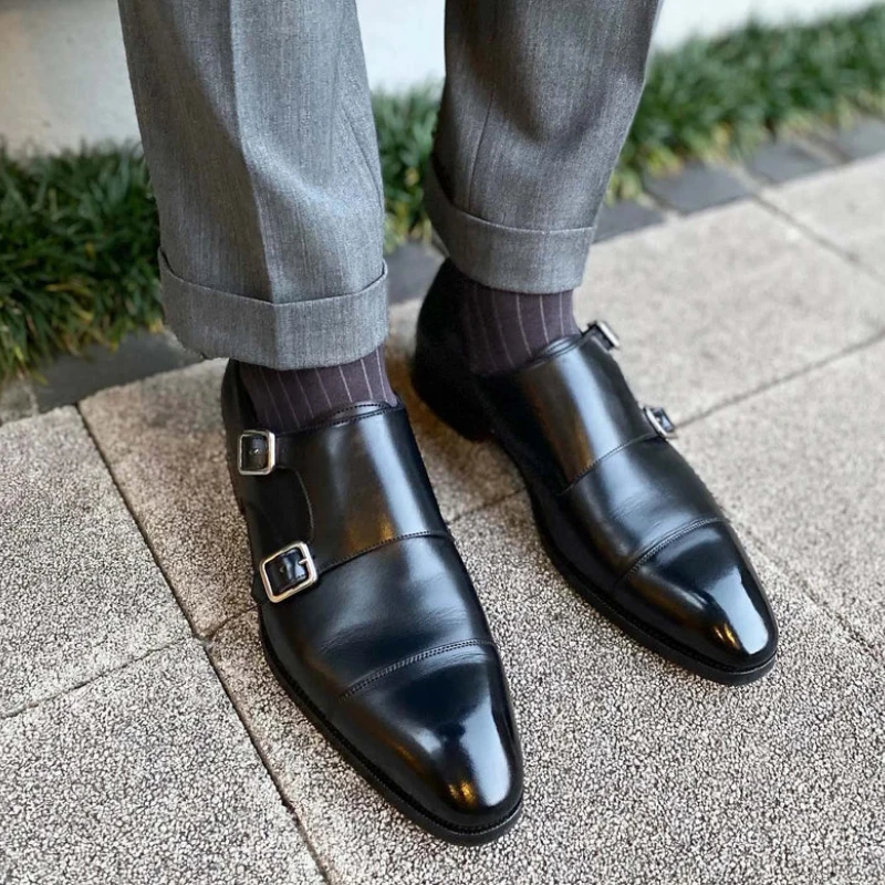 

Мужские туфли Monk Shoes, однотонные модные деловые Повседневные Классические классические строгие туфли из искусственной кожи с двойной пряжк...