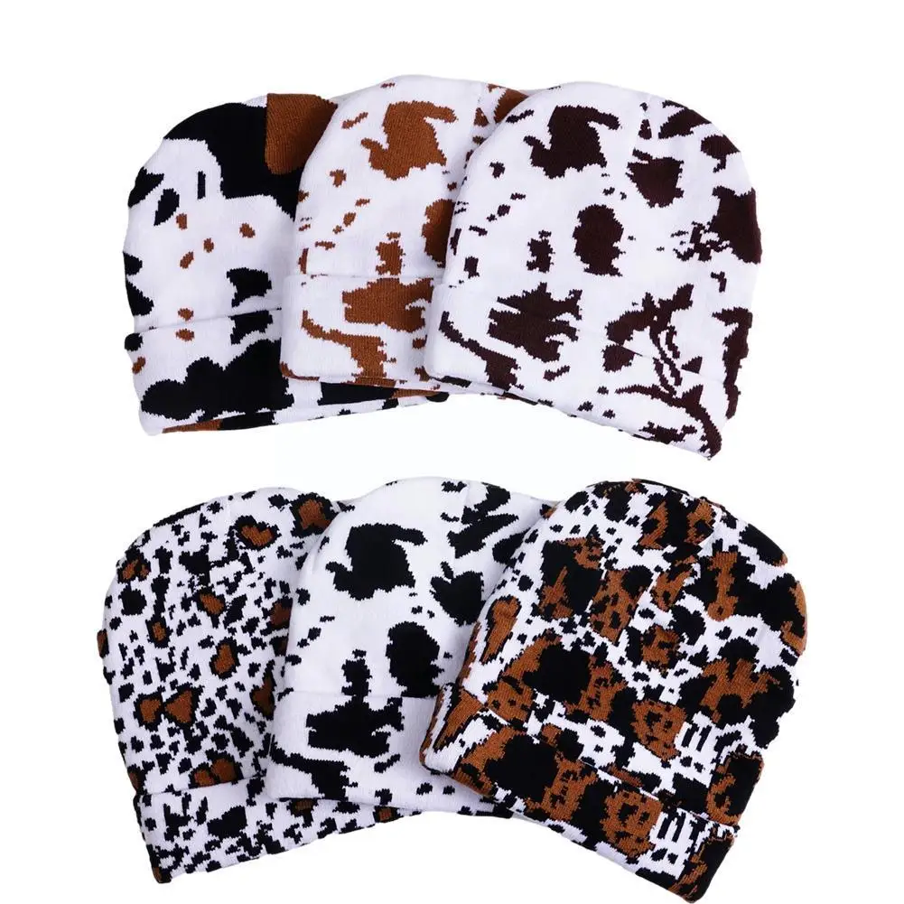 

Leopard Print Beanie Cap Couple Knit Cap Acrylic Cow Cow Bonnet Lovely Men Women Thicken Hats Print Winter Warm Print Hat D4Y6