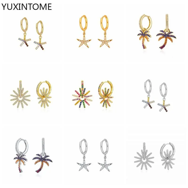 

YUXINTOME 925 Sterling Silver Needle Starfish Zircon Piercing Hoop Earring For Women Femme Pendientes Huggie Earing Jewelry