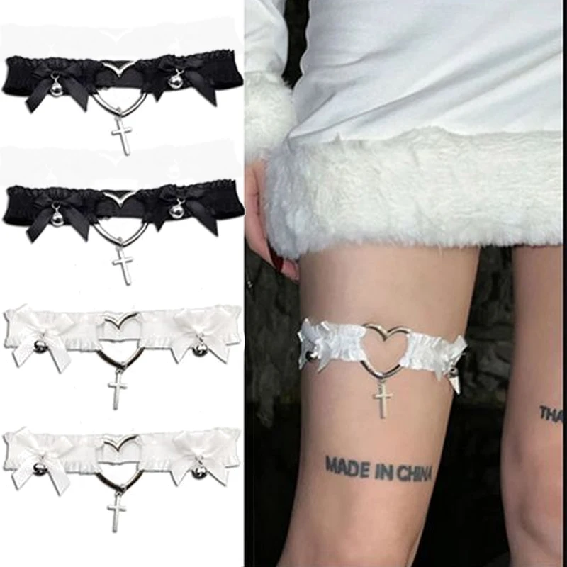 

Woman Sexy Heart Bow Lace Leg Ring Garter Belt Pu Leather Garter Adjustable Leg Chocker Cosplay Lolita Girl Stocking Suspender