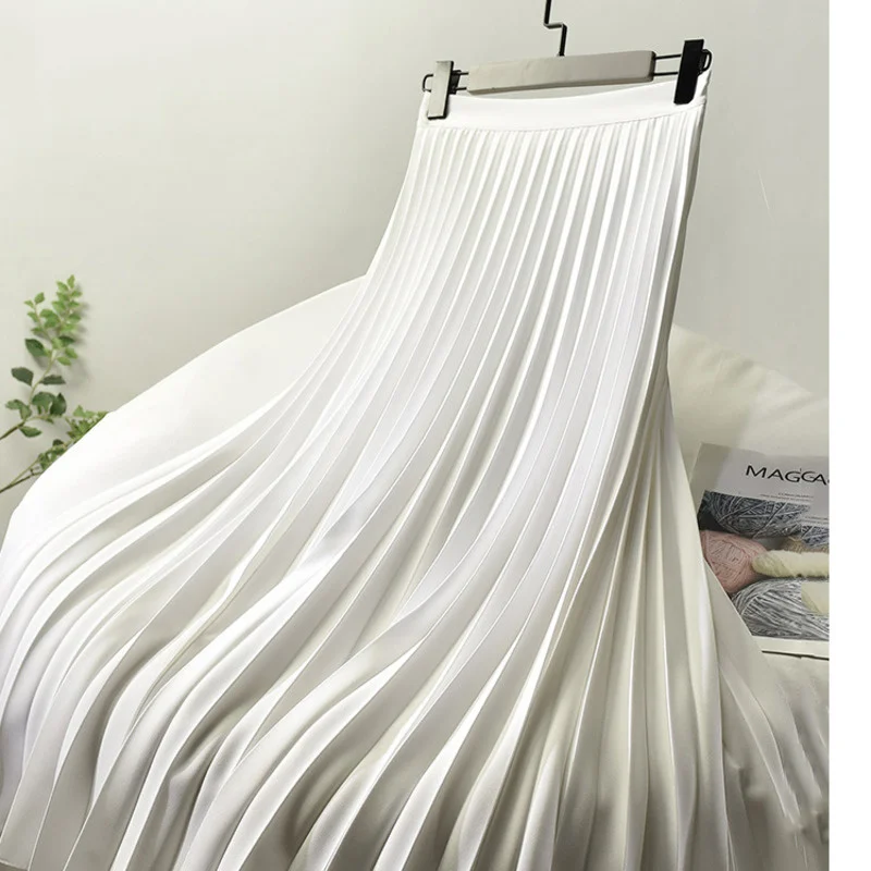 

2022 Women's Pleated Skirt Elegant, Chic, Unified Color, High Waist, Luxurious Fashion, Elastic, Spring And Autumn