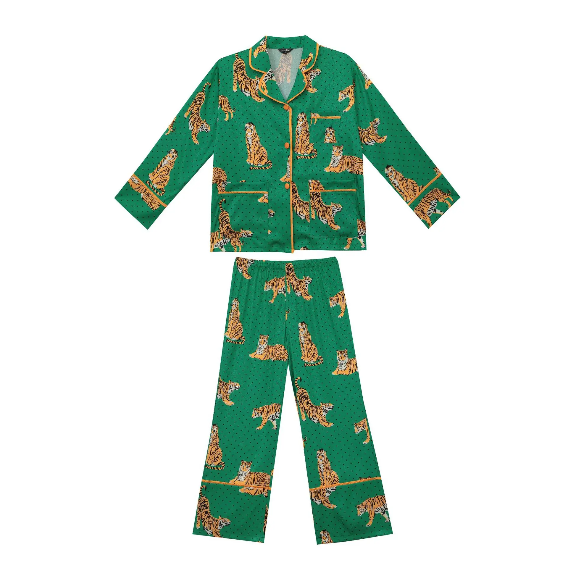 Tiger Premium Ice Silk Pajamas Women's Long Sleeve Pants New pigiami donna  pjamas for women