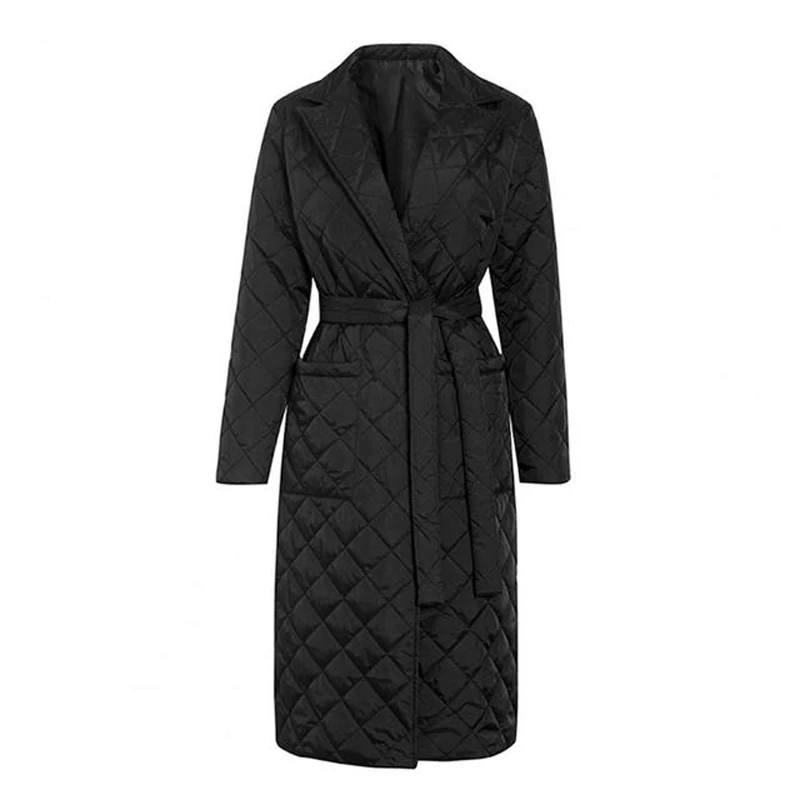 2022Winter Quilted Coats Women Long Parkas Vintage Plaid Loose Belt Jacket Overcoat Female Mid-Length  Outwear пальто женское