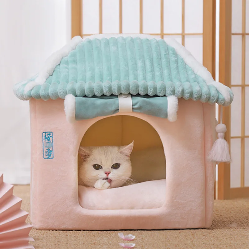 

Cat Dog Kennel Winter Warm Cat House Sleeping Bed Removable Washable Closed Four Seasons Universal Puppy Villa Pet Supplies