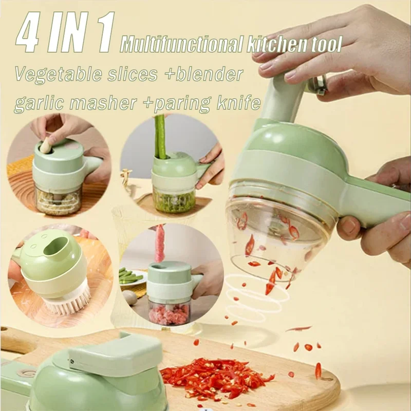 

4 In 1 Mini Wireless Handheld Electric Vegetable Cutter Set Multifunctional Automatic Meat Grinder Food Crusher Kitchen Tools