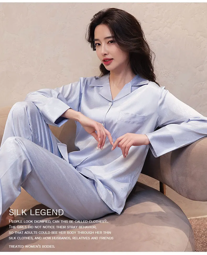 2023 New Pijama Mujer Women's Spring Summer Sleepwear Pajama Silk Satin Long-Sleeved Trousers Home Service Suit пижама женская