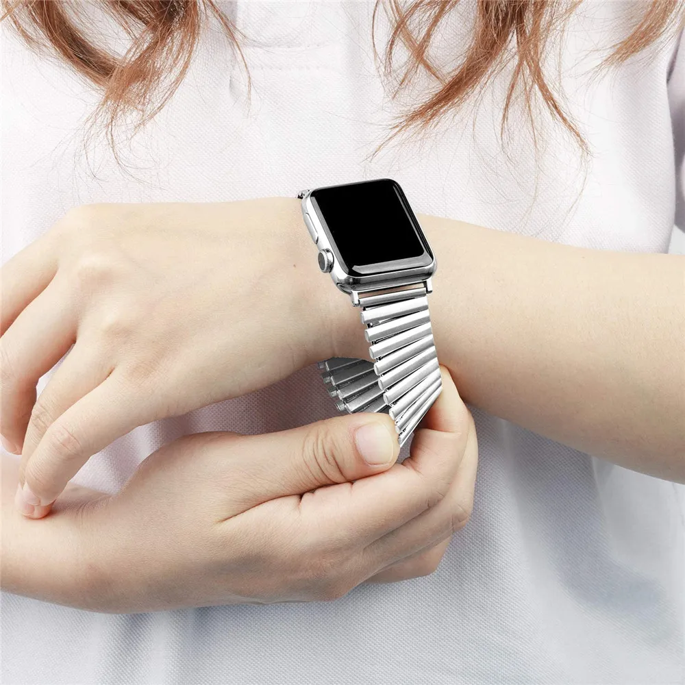 Эластичный металлический ремешок для Apple Watch SE 6 40 мм 44 растягивающийся браслет из