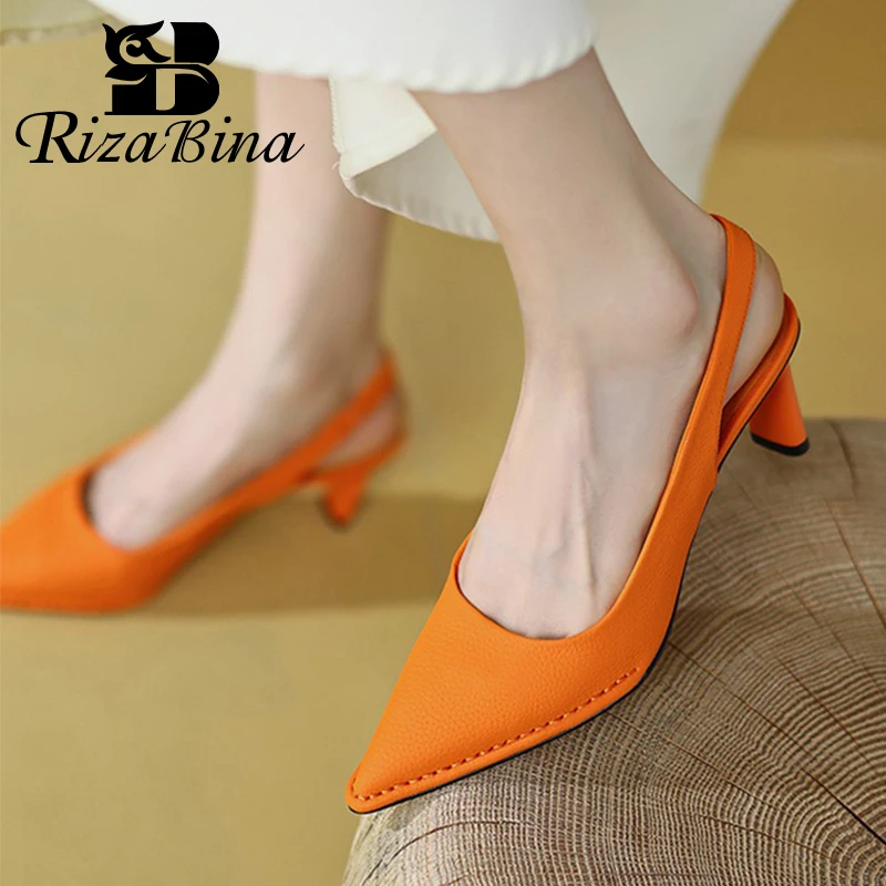 

RIZABINA New Women Pumps Real Leather Strange Heel Shoes For Woman Party Wedding Ins Hot Chic Shoes Footwear Size 34-39