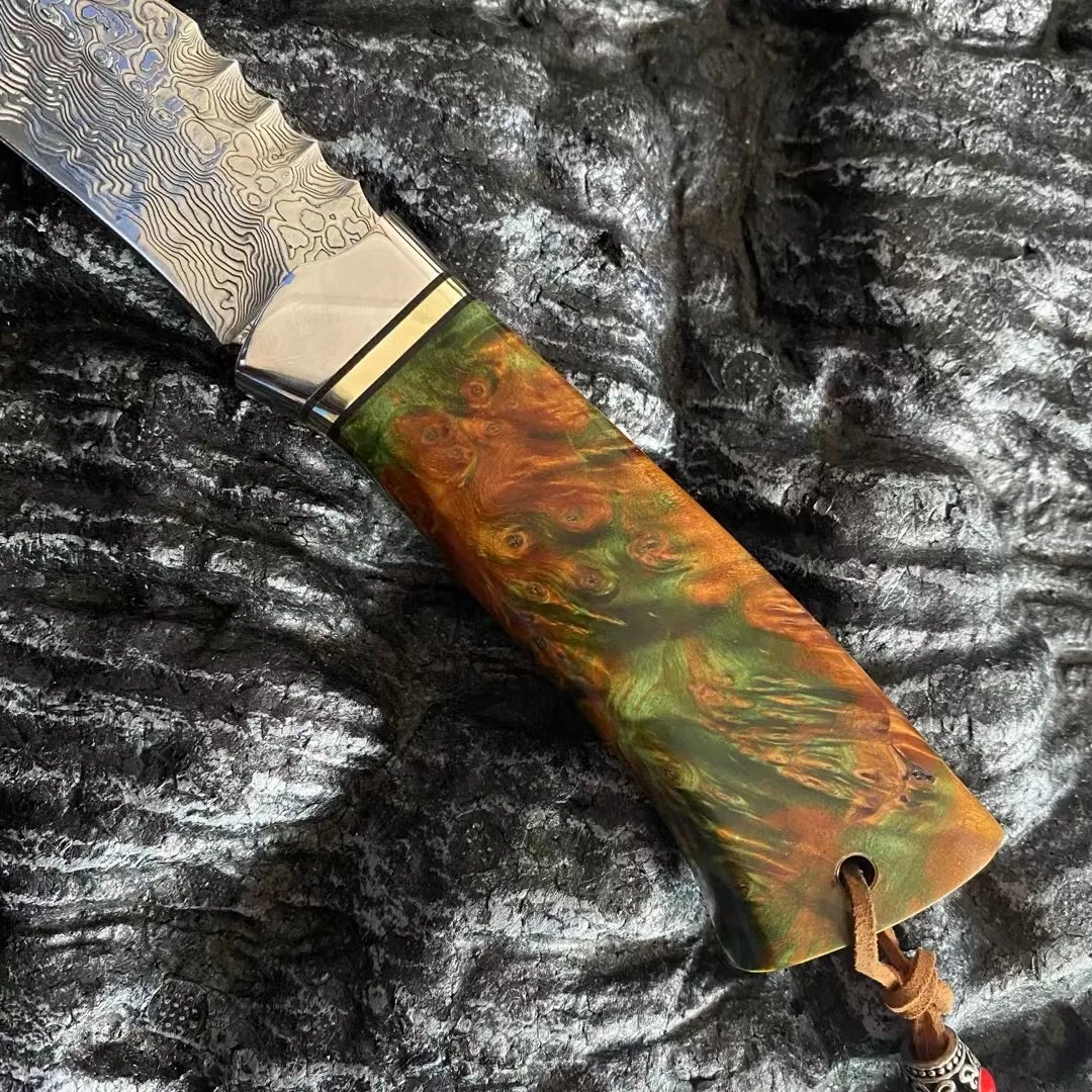 Охотничий Нож VG10 из дамасской стали с фиксированным лезвием и деревянной ручкой