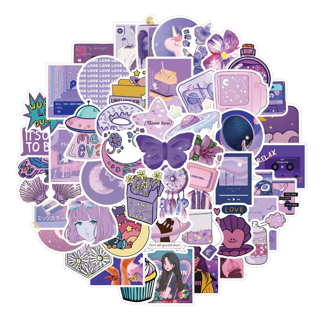 

10/50PCS Funny Purple Style Girl Cartoon Aesthetic Stickers Car Motorcycle Travel Luggage Guitar Waterproof Graffiti Sticker