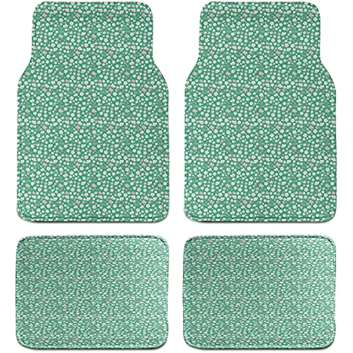 

Ambesonne Cherry Blossom Car Mat Set of 4, Downward Sloping Cherry Blossom Petals on a Greenery Background, Front & Back Seat Fl