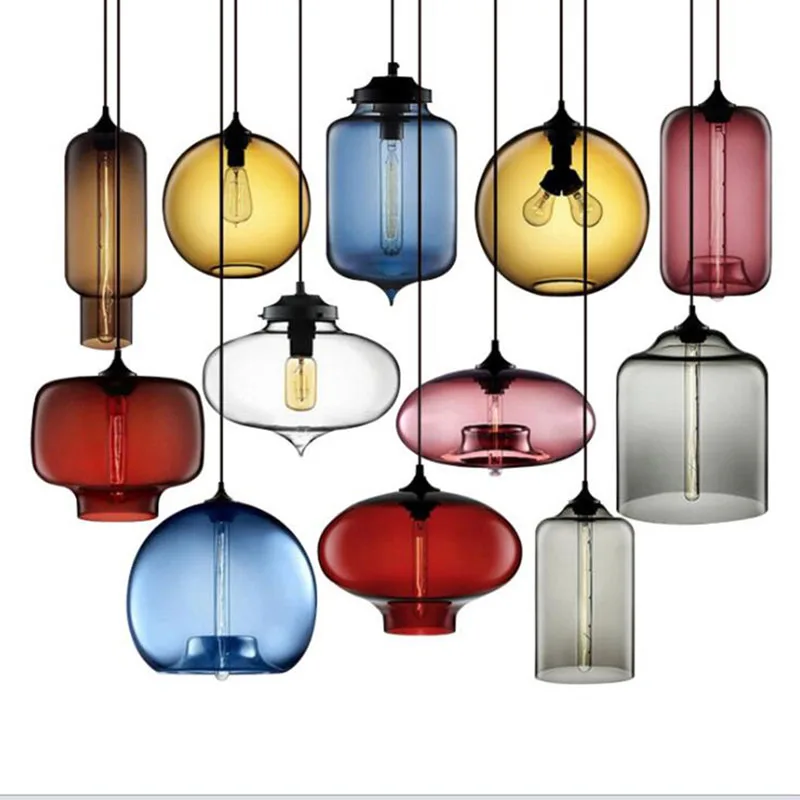 Современные красочные стеклянные подвесные светильники E27 потолочные лампы для - Фото №1