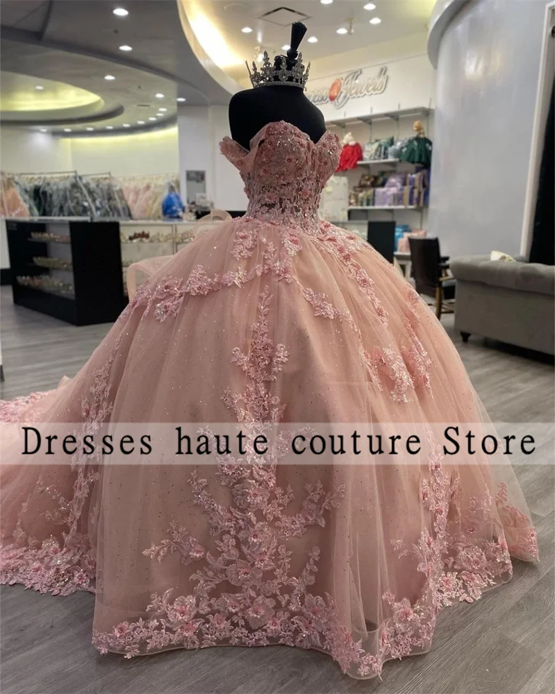 

Pink Quinceanera Dresses Ball Gown 2023 Lace Appliqus Beaded Sweet 16 Dress Birthday Party Dress Lace Up Vestidos De 15 Años