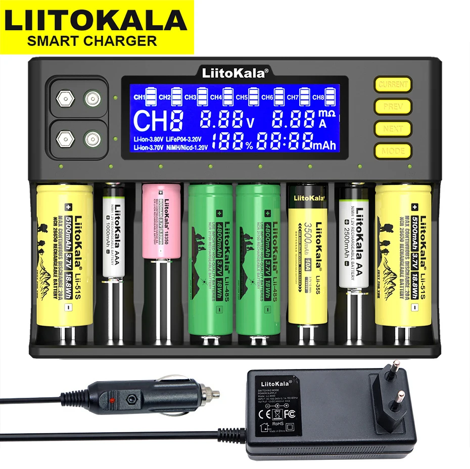 Liitokala Lii-202 Lii-402 Lii-PD4 Lii-500 Lii-S8 carregador de bateria 18650 26650 21700 aa aaa 3.7v li-ni-mh bateria