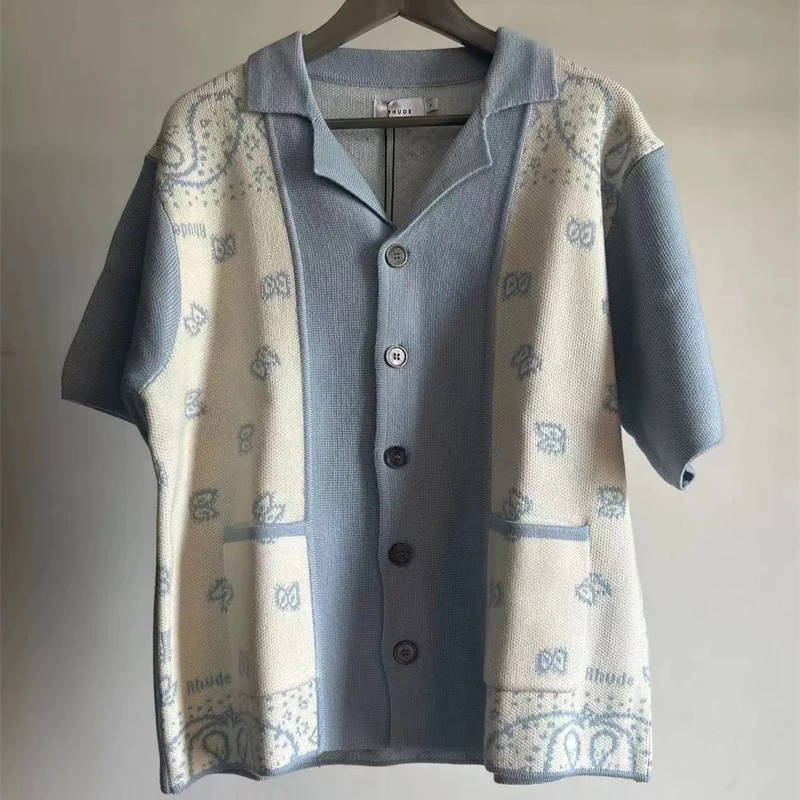 

2023 жаккардовый вязаный свитер ревеня для мужчин и женщин с логотипом ревеня 1:1, кардиган лучшего качества, свитшоты в стиле пэчворк, мужская одежда