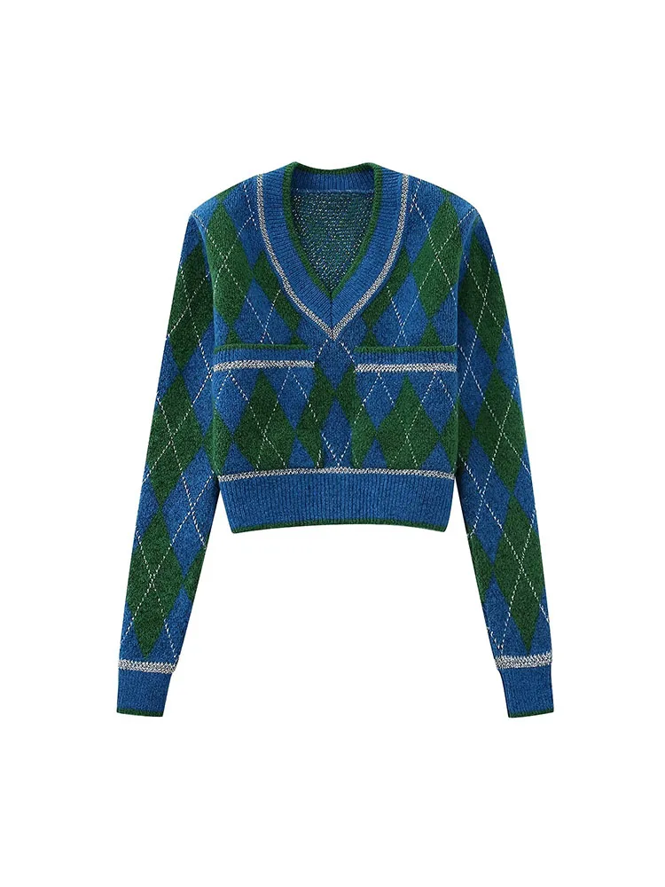 

Женское Трикотажное изделие BER & OYS & ZA2022, с круглым вырезом, металлической линией и бриллиантами, осень/зима, 5802158