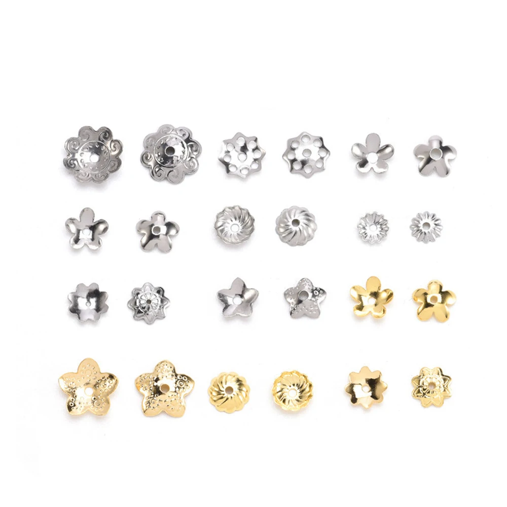 

20Pcs Stainless Steel Hollow Flower Bead Caps Charms Metal End Beads Cap Connector for DIY Jewelry Making Findings