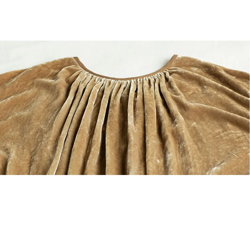 Шелковое бархатное женское весенне-осеннее платье с длинными рукавами и круглым